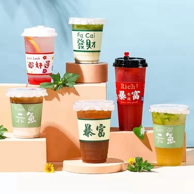 500ml PP Disposable Bubble Tea Cups With Straw Frosted Plastic Drink Cups
