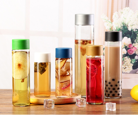 350ml 500ml Voss Style Plastic Juice Bottle With Colored Screw Lid